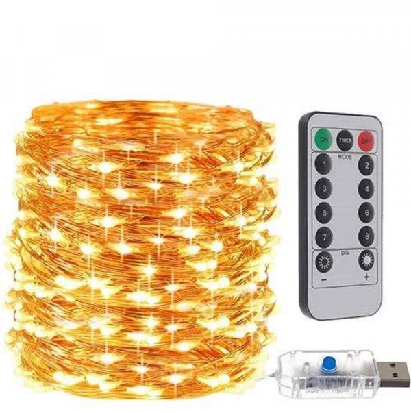 300 LED-es karácsonyi fényfüzér távirányítóval - 8 világítási
móddal, meleg fehér (BB-17241)
