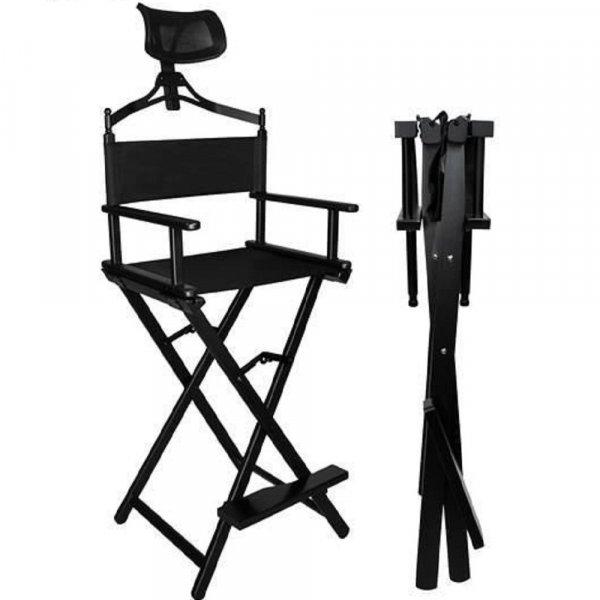 Összecsukható, hordozható sminkes szék fej-, és háttámlával,
lábtartóval - max terhelhetőség 140 kg - fekete (BB-9957)
