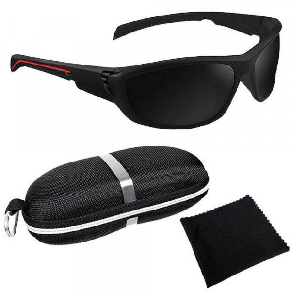 Sötét színű polarizált napszemüveg UV szűrővel, tokkal és tisztító
kendővel - sportos uniszex napszemüveg (BB-14115)