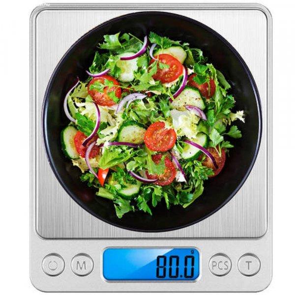 Digitális konyhai mérleg LCD kijelzővel, háttérvilágítással és 2 darab
mérőedénnyel - 500×0.01 g (BB-19899)