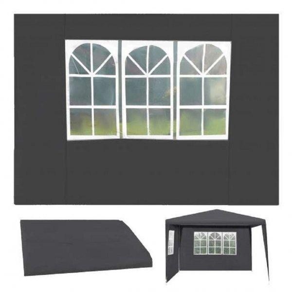 Tépőzáras oldalsó pavilonfal szürke PE műanyagból, 3 ablakkal - UV
szűrős és vízálló rendezvény sátor oldalelem - 3 x 2m (BB-5083) (KF)