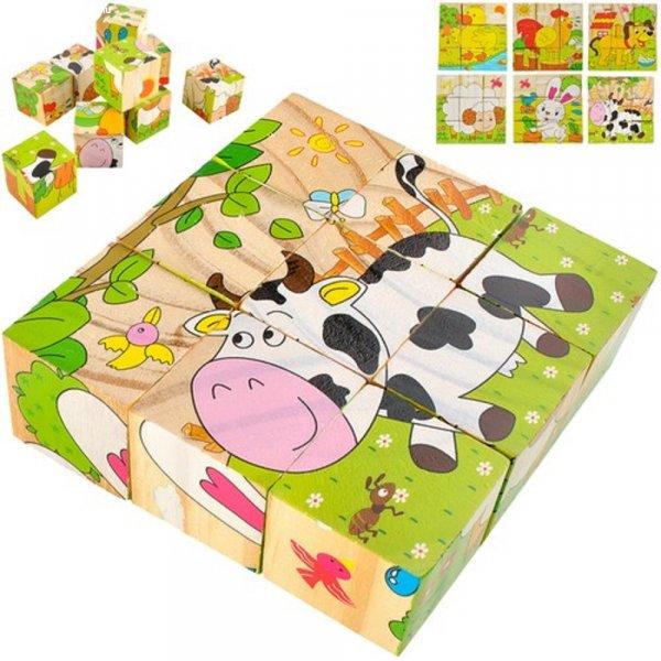 6 az 1-ben fa kockából álló puzzle készlet gyerekeknek - 6 különböző
állatfigurás kép (BB-6157)