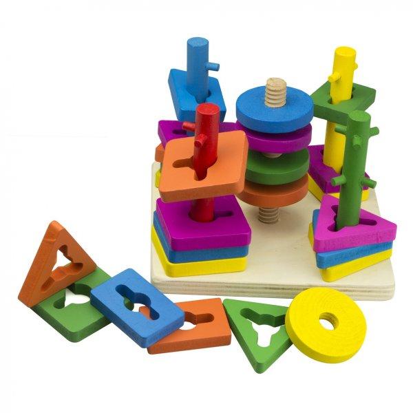Fából készült készségfejlesztő válogató játék babáknak - színes, 25
db-os forma szortírozó készlet (BBI-7550)