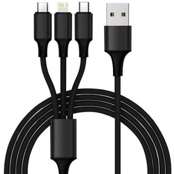 3 az 1-ben USB töltőkábel - USB c, micro USB, lightning - fekete (BB-19902)