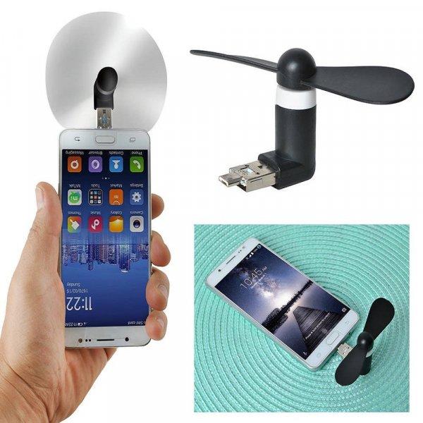 Hordozható mini ventilátor telefonhoz, tablethez vagy laptophoz - 2in1 USB és
micro USB csatlakozóval –  fekete (BB-5770)