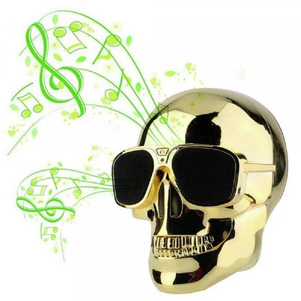 Vagány, napszemüveges koponya formájú bluetooth hangszóró kiváló
hangzással - arany színű - 8W (BBD)