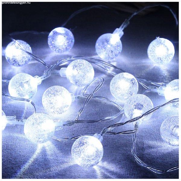 Hideg fehér karácsonyi fényfüzér üveggolyókkal beltérre -  30 LED, 3
méter (BBV)