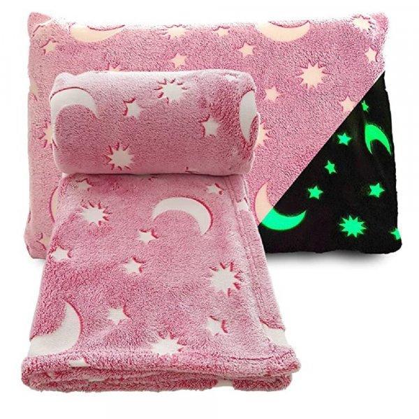 Sötétben világító gyermek takaró csillag mintával - rózsaszín - 100 x
100 cm (BBJ)