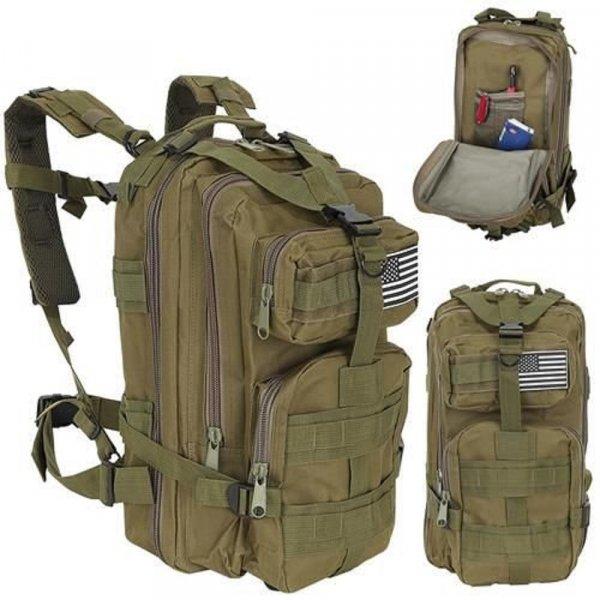 30 L-es ergonomikus khaki színű katonai hátizsák amerikai zászlós
felvarróval (BB-8916)