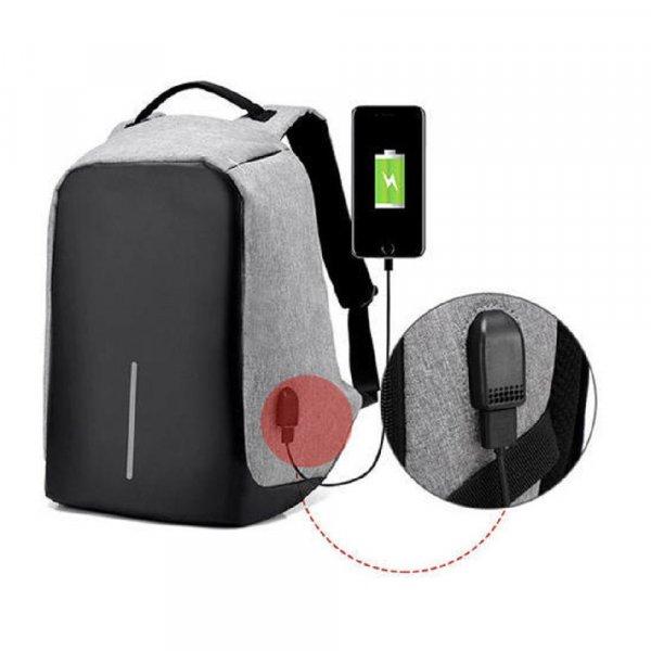 Lopásbiztos hátizsák laptophoz és értékekhez beépített USB porttal
telefon töltéshez - szürke (MO-3481)