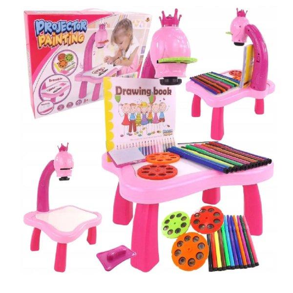 Zenélő kivetítős rajzasztal gyerekeknek - 12 darab színes filctollal, 24
darab mintával - rózsaszín (BBLPJ) (BBJ)
