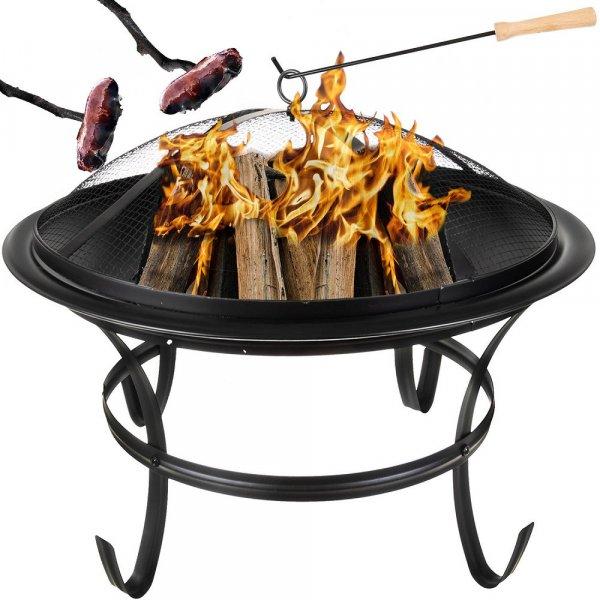 Retro kerti grill rácsos fedővel sütögetéshez/nyársaláshoz - fekete 
(BB-11825)