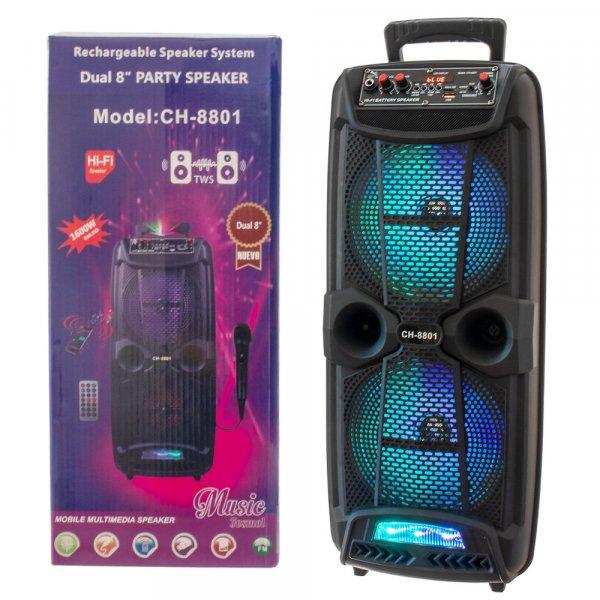 Hordozható bluetooth party hangfal mikrofonnal, LED fényekkel (CH-8801) (BBJH)