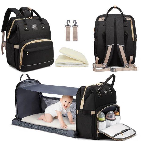 Multifunkcionális táska szülőknek - kinyitható pelenkázó és hátizsák
rengeteg jól pakolható zsebbel - fekete (BB-11787)