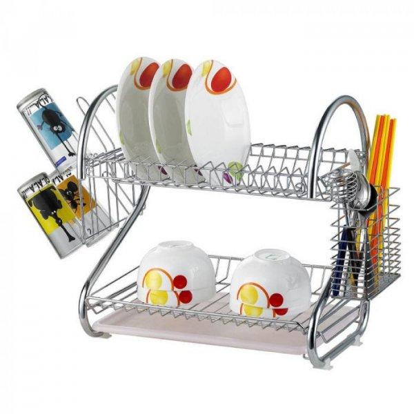 Fém edényszárító vízgyűjtő tálcával - tányérok, edények, poharak,
evőeszközök számára (BBR) (BB-1185)