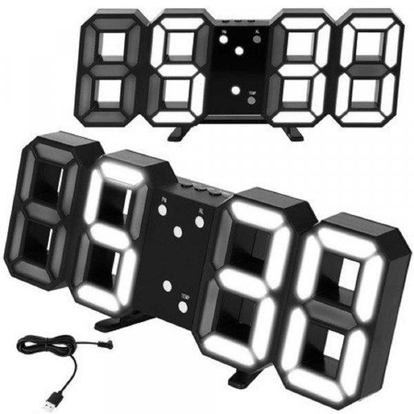 Modern digitális asztali LED óra - ébresztőóra, hőmérő, dátum - 3
fényerősséggel (BB-9143) (KF)