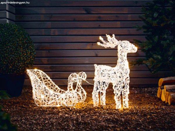 Livarno kültéri / beltéri 3D XXL melegfehér LED szarvas (rénszarvas)
szánnal világító karácsonyi dekoráció 90 db LED-el 90 x 51 x 15 cm