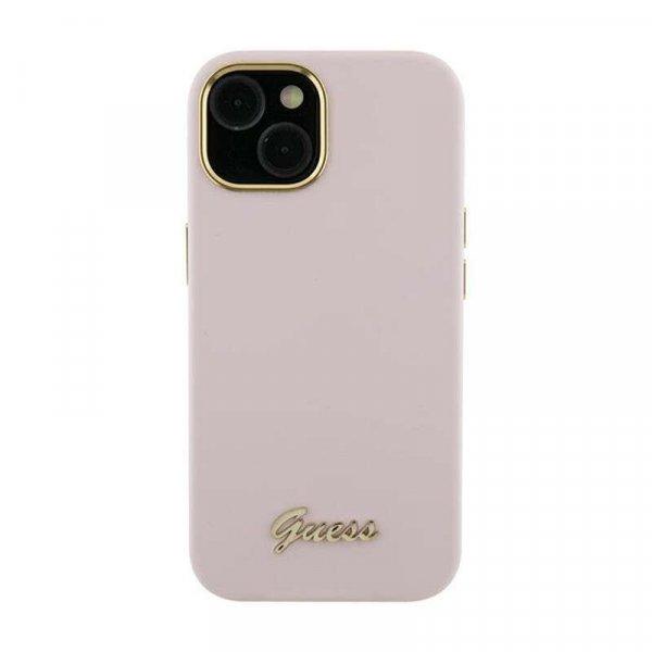 Guess Silicone Script Metal Logo & Frame - iPhone 15 Pro telefontok pink