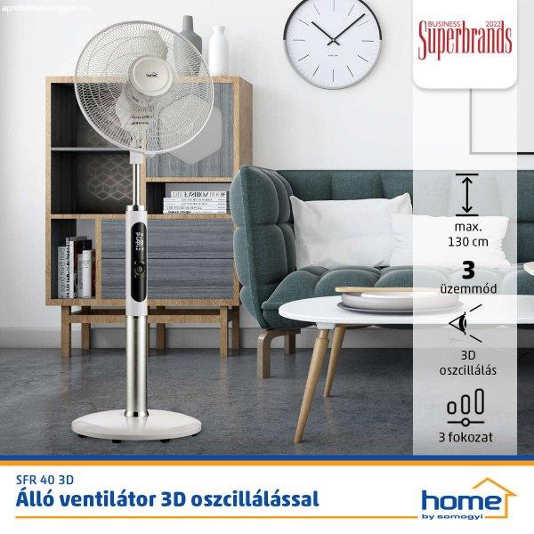 Home by Somogyi, sfr40 3d, Home sfr 40 3d, állványos térhatású 5 lapátos
ventilátor, 3d oszcilálló 60w, magasság 130cm lapát 40cm