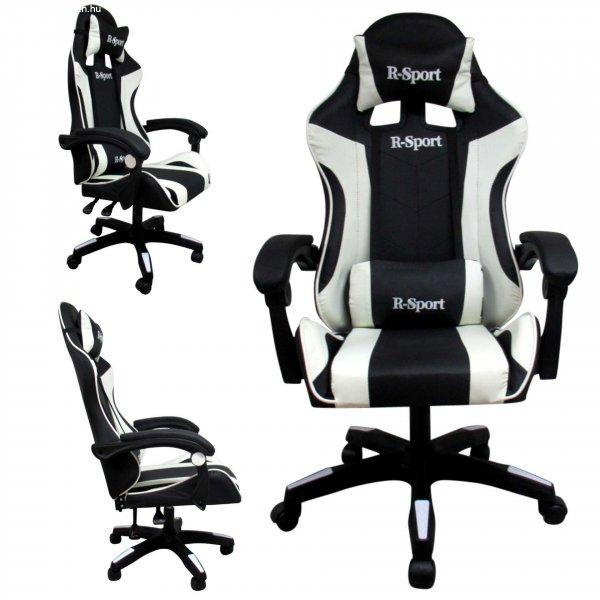 R-Sport Gamer szék deréktámasszal és masszázs funkcióval #fekete-fehér