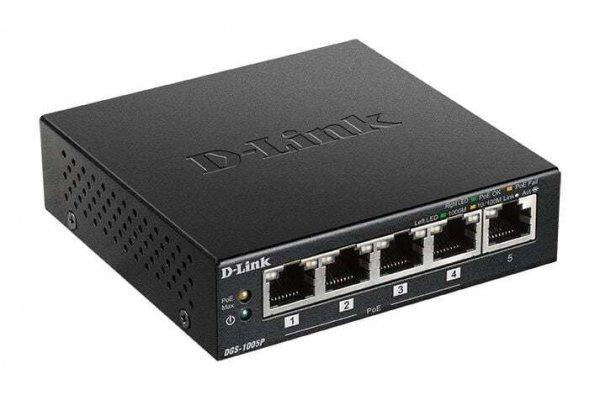 D-Link DGS-1005P Beállítást nem igénylő (unmanaged) L2 Gigabit Ethernet
(10/100/1000) Ethernet-áramellátás (PoE) támogatása Fekete