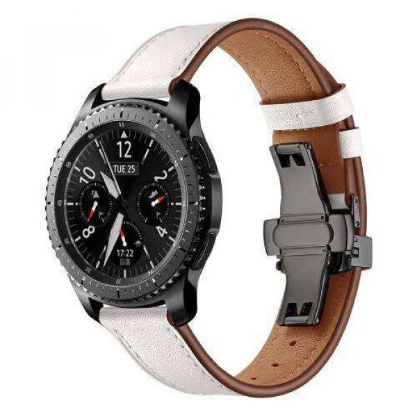 Valódi bőr okosóra szíj - speciális pillangó csatos, 120 + 80mm hosszú,
22mm széles, 165-220mm átmérőjű csuklóméretig - FEHÉR - HUAWEI Watch GT
/ HUAWEI Watch 2 Pro / Honor Watch Magic / HUAWEI Watch GT 2 46mm