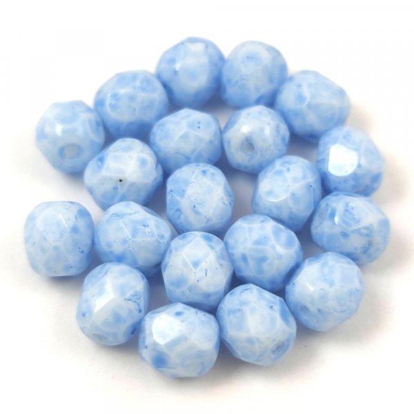 Cseh csiszolt golyó gyöngy - Chalk White Milky Light Sapphire - 6mm