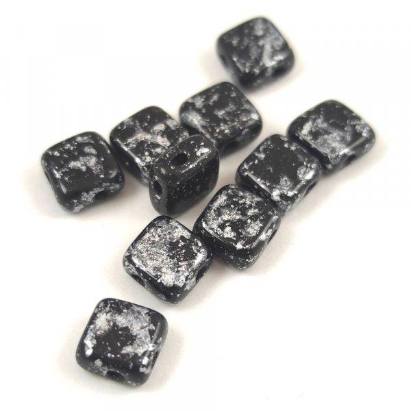 Flat Silky gyöngy - Tweedy Black - 6x6mm