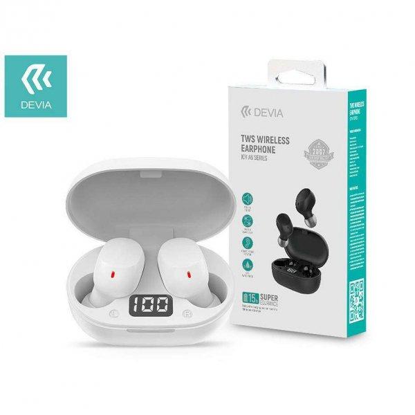DEVIA JOY bluetooth fülhallgató, headset - FEHÉR - Sztereo, v5.0, TWS,
mikrofon, kijelző - A6 - GYÁRI