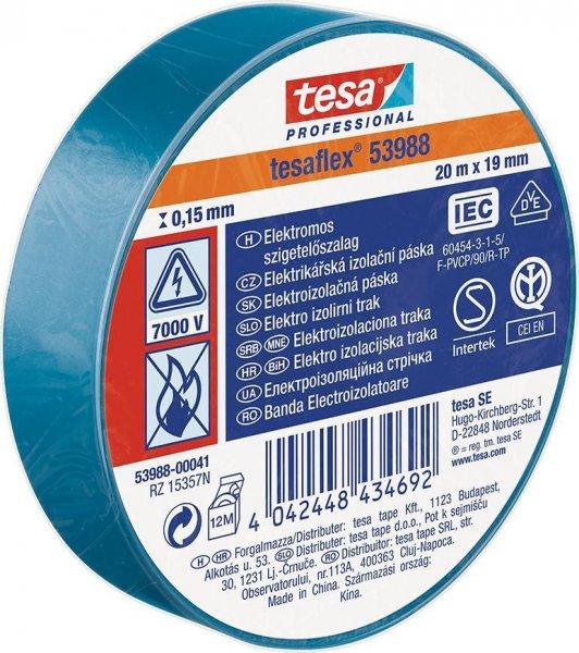 Belt Tesa® PRO Tesaflex®, elektro-szigetelt, lepiaca, sPVC, 19 mm, kék, L-20
m