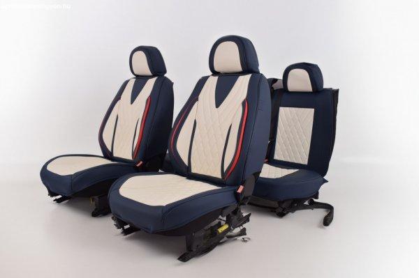 Seat Toledo 2013-Tól Minerva Méretezett Üléshuzat Bőr/Bőr -Kék/Fehér-
Komplett Garnitúra