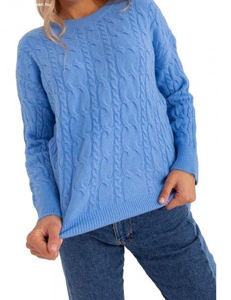 Kék fonott pulóver
