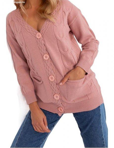 Világos rózsaszín gombos pulóver