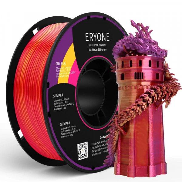 Eryone Silk PLA Triple Color selyemfényű piros, lila és arany (red & purple &
gold) háromszínű 3D nyomtató Filament 1.75mm, 1kg/tekercs