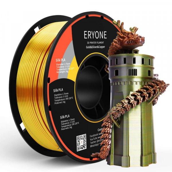 Eryone Silk PLA Triple Color selyemfényű arany, ezüst és réz (gold & silver
& copper) háromszínű 3D nyomtató Filament 1.75mm, 1kg/tekercs