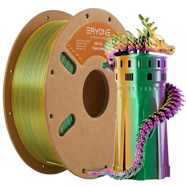 Eryone Silk PLA Triple Color selyemfényű sötétzöld, lila és sárga (dark
green & purple & yellow) háromszínű 3D nyomtató Filament 1.75mm, 1kg/tekercs