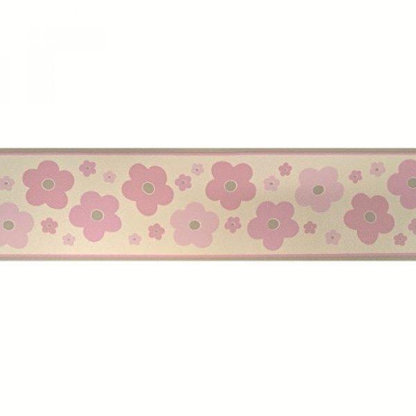 Fehér alapon rózsaszín virág mintás bordűr 5692-1