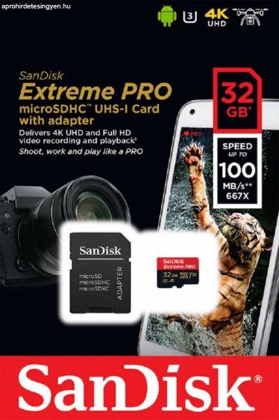 Sandisk 32GB microSDHC Extreme Pro Class 10 UHS-I V30 A1 + adapterrel