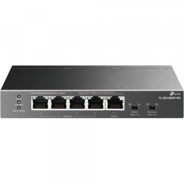 TP-Link TL-SG1005P-PD 5-Port Gigabit Desktop PoE+ Switch with 1-Port PoE++ In
and 4-Port PoE+Out