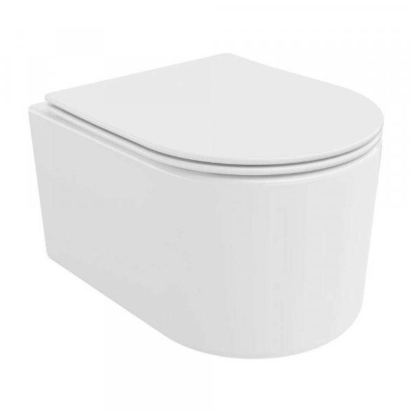 Noa White perem nélküli mély öblítésű ovális fali WC slim tetővel