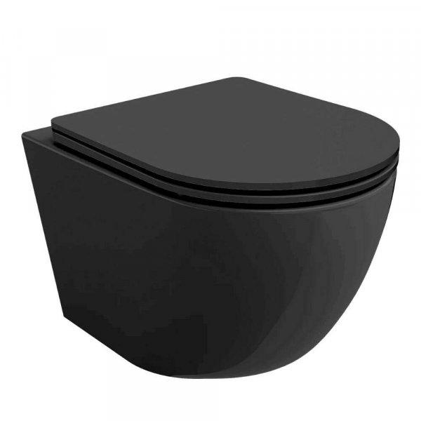 Lea Black perem nélküli mély öblítésű fekete fali WC slim tetővel