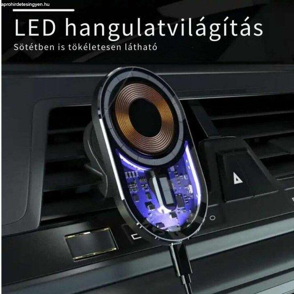 MagSafe autós töltő 15W vezeték nélküli gyorstöltéssel, LED
világítással