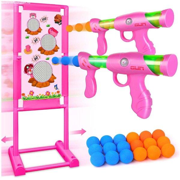 Giga méretű céllövő készlet - mozgó céltáblával, 2 játékfegyverrel
és szivacstöltényekkel - pink (BBL)