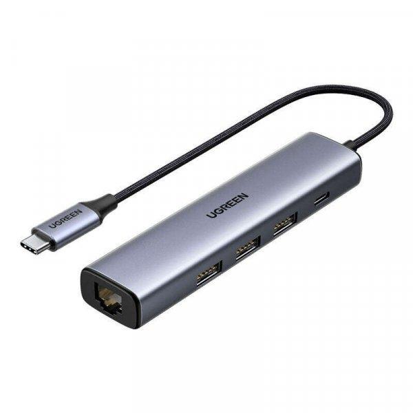 Hub, adapter USB-C - 3x USB-A 3.0 + RJ45 Gigabit UGREEN CM473 (szürke)