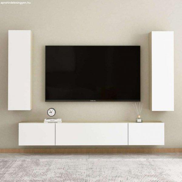 vidaXL 2 db fehér és tölgyszínű forgácslap TV-szekrény 30,5x30x110 cm