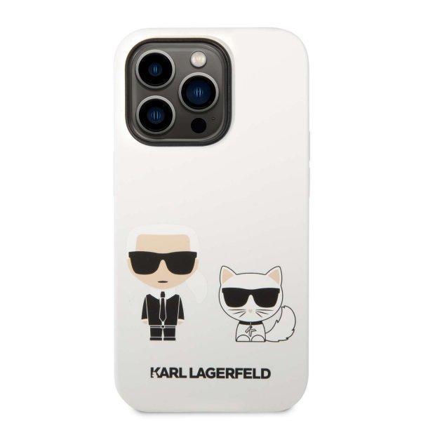 Karl Lagerfeld és Choupette folyékony szilikon hátlap iPhone 14 Pro fehérhez
