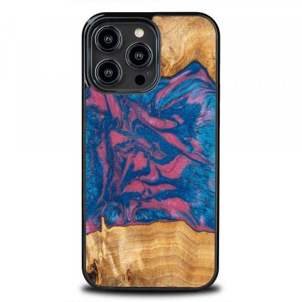 Fa és műgyanta tok iPhone 14 Pro Max Bewood Unique Vegas - Rózsaszín és
kék