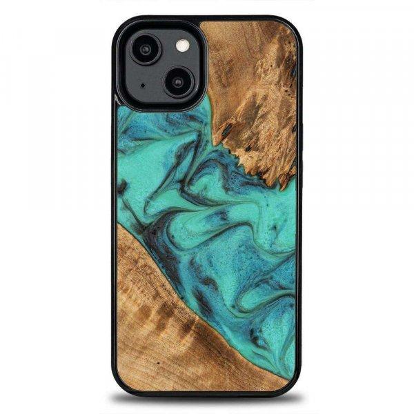 Fa és műgyanta tok iPhone 15 Plus Bewood Unique Turquoise - türkiz és fekete