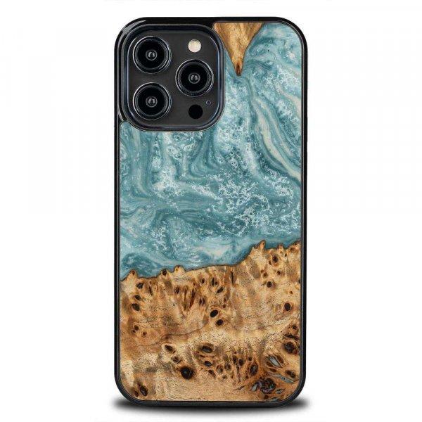 Fa és műgyanta iPhone 14 Pro Max Bewood Unique Uranus tok - kék és fehér