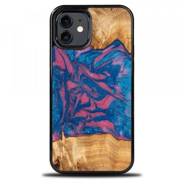 Fa és műgyanta tok iPhone 12/12 Pro Bewood Unique Vegas - Rózsaszín és kék